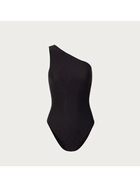 SAME Los Angeles One Piece Swimsuit One Shoulder Womens Black XS Faux Suede